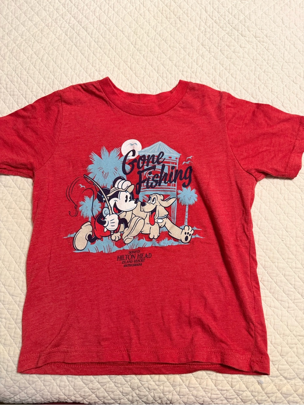 Kids Red 'Gone Fishing' Graphic Tee - Disney Hilton Head